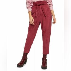 Free People Women’s Nightfall Vegan-Suede Pants in Queen Pomegranate High Rise
